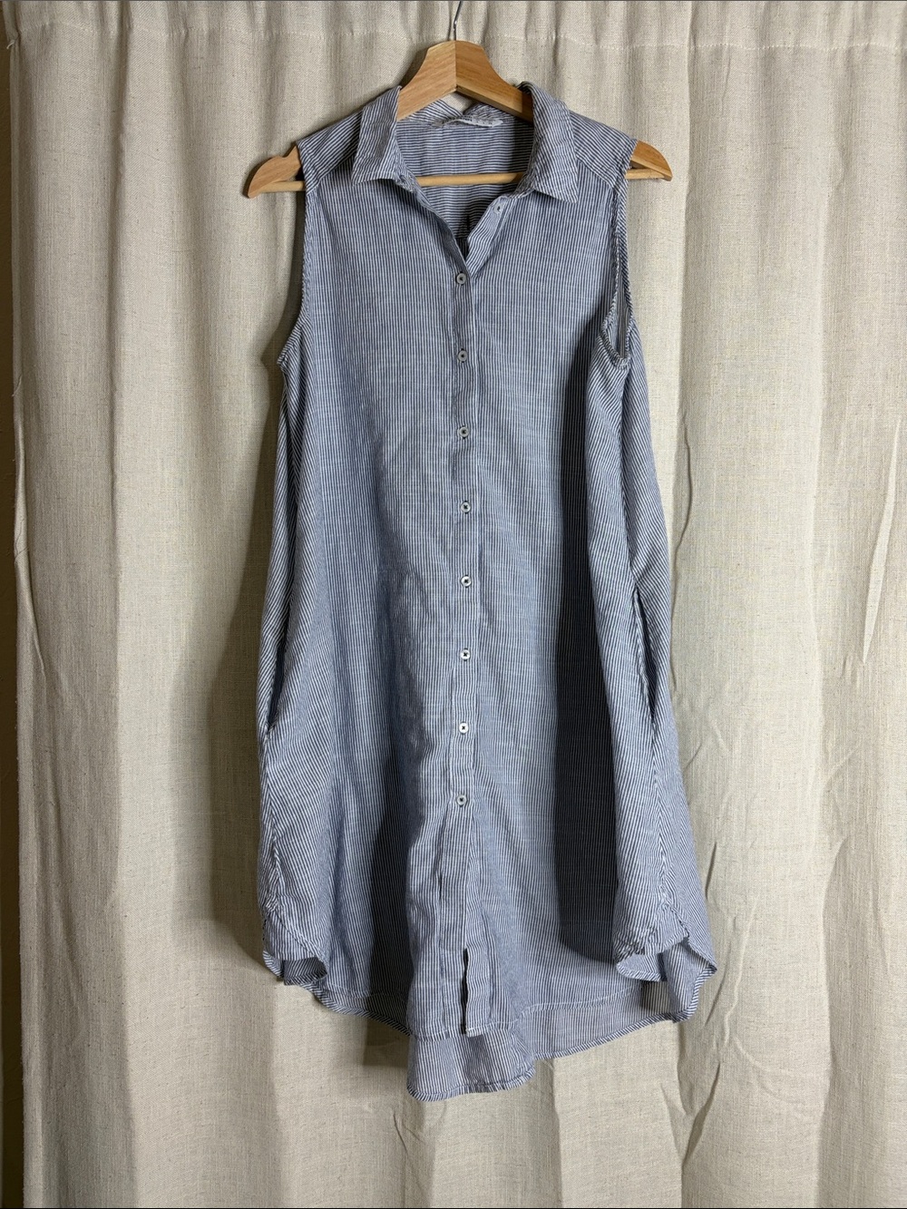 Zara Blue Pinstripe Sleeveless Shirt Dress